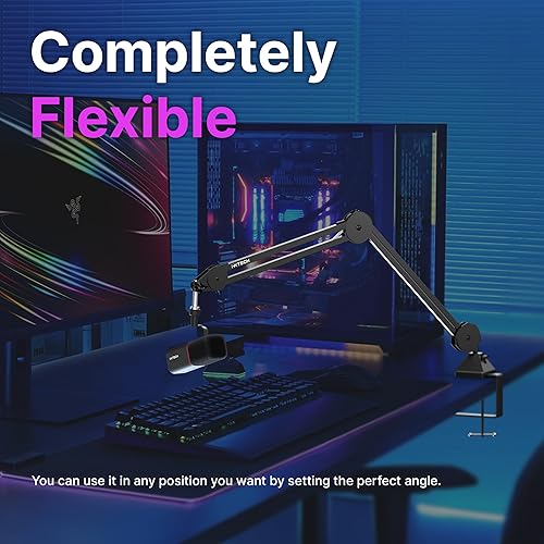 Miniatura 3 de IXTECH Soporte de brazo para micrófono, soporte de micrófono ajustable resistente con bridas para cables, soporte de brazo de montaje en escritorio