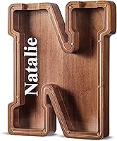 Vista 47 de SummiDate Alcancía de madera de letra para niños y niñas, Alfabeto, regalo de cumpleaños para niños (W)