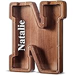 Summidate Customized Name Extra Large Wooden Piggy Bank for Kids Boys Girls Alphabets Letter A-Z Coins Bills Money Change Saving Box Clear Cover (Laser Engraved) Educational Toys 12- Letter M