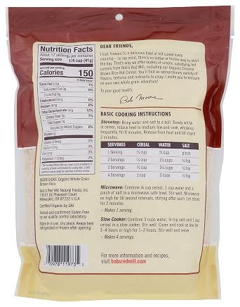 Bob's Red Mill Organic Brown Rice Hot Cereal, 24oz (Pack of 1) - Organic, Non GMO, Gluten Free, Whole Grain, Vegan, Kosher