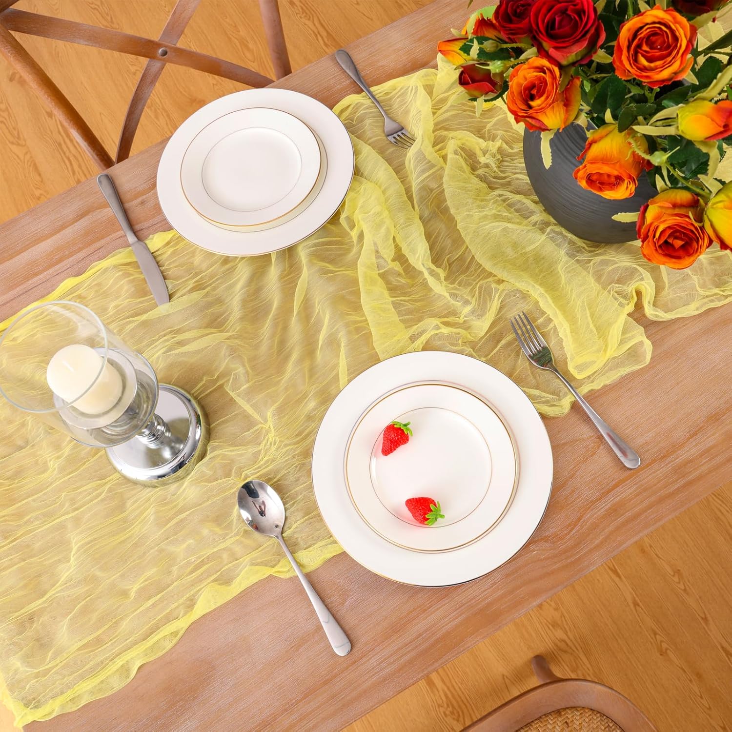 10pcs Yellow Spring Summer Cheesecloth Table Runner 35 x120 inches Rustic Gauze Boho Cheese Cloth Table Runner for Wedding Bridal Shower Baby Decoration