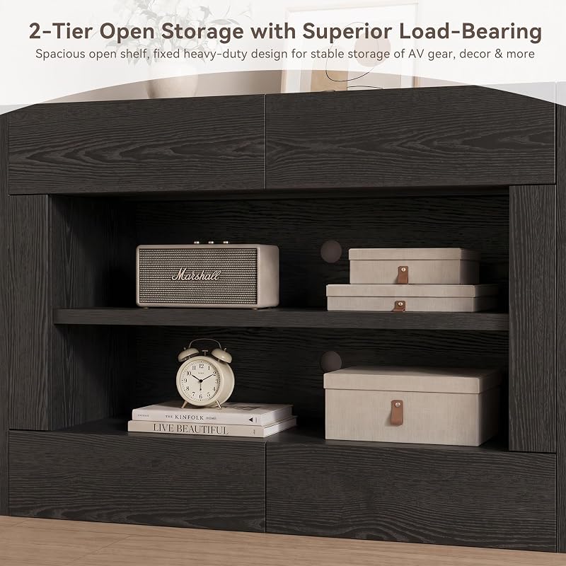 Modern 70" TV Stand for TVs up to 80", Sturdy Entertainment Center with 2 Drawers & 2 Side Cabinets, Media Console with Large Open Storage for Living Room, Black image 4