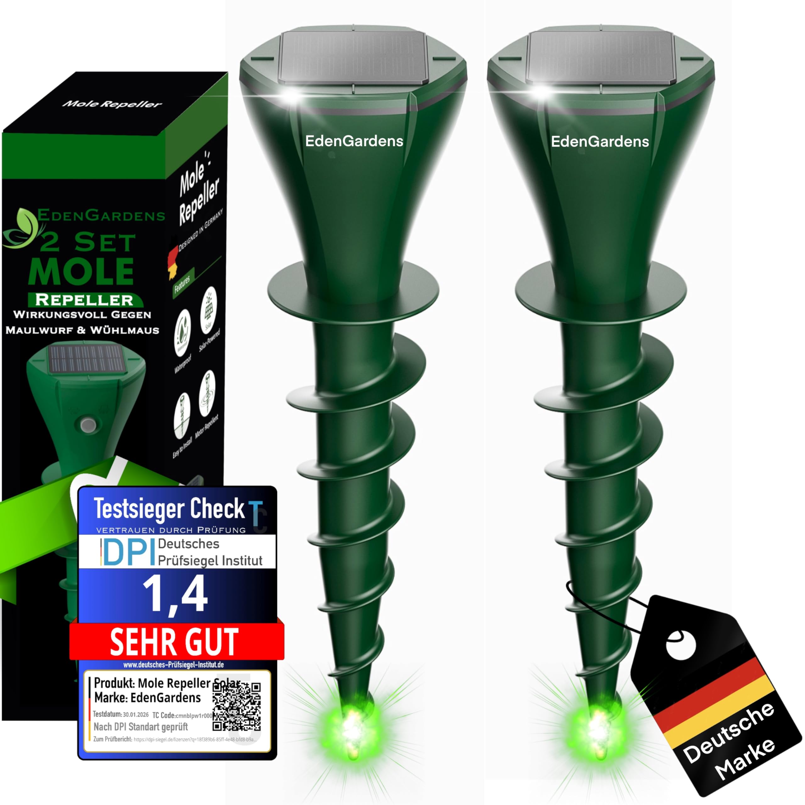 EdenGardens 2er Pack SOLAR MOLE Repeller Maulwurf Vertreiber bestes Mittel gegen Wühlmäuse & Maulwurf - Maulwurfschreck Maulwurf vertreiben