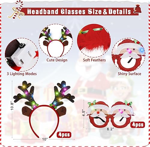 Miniatura 3 de 12 piezas de recuerdos de fiesta de Navidad iluminados, juego de collar de Navidad, diadema y lentes, collar de árbol de copo de nieve con bombilla,