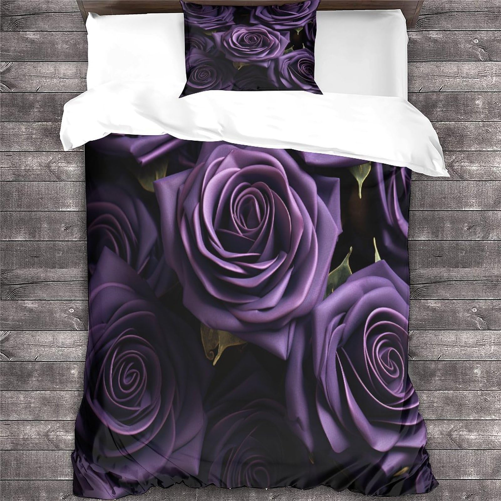WEYUN Purple Roses Comforter Covers for Teens And Adults Quilt Cover 3D Print Dense And Cold Duvet Cover with Zipper Closure with Pillow Cases Bedding Set Soft Microfiber 3 Pieces Single（135x200cm）