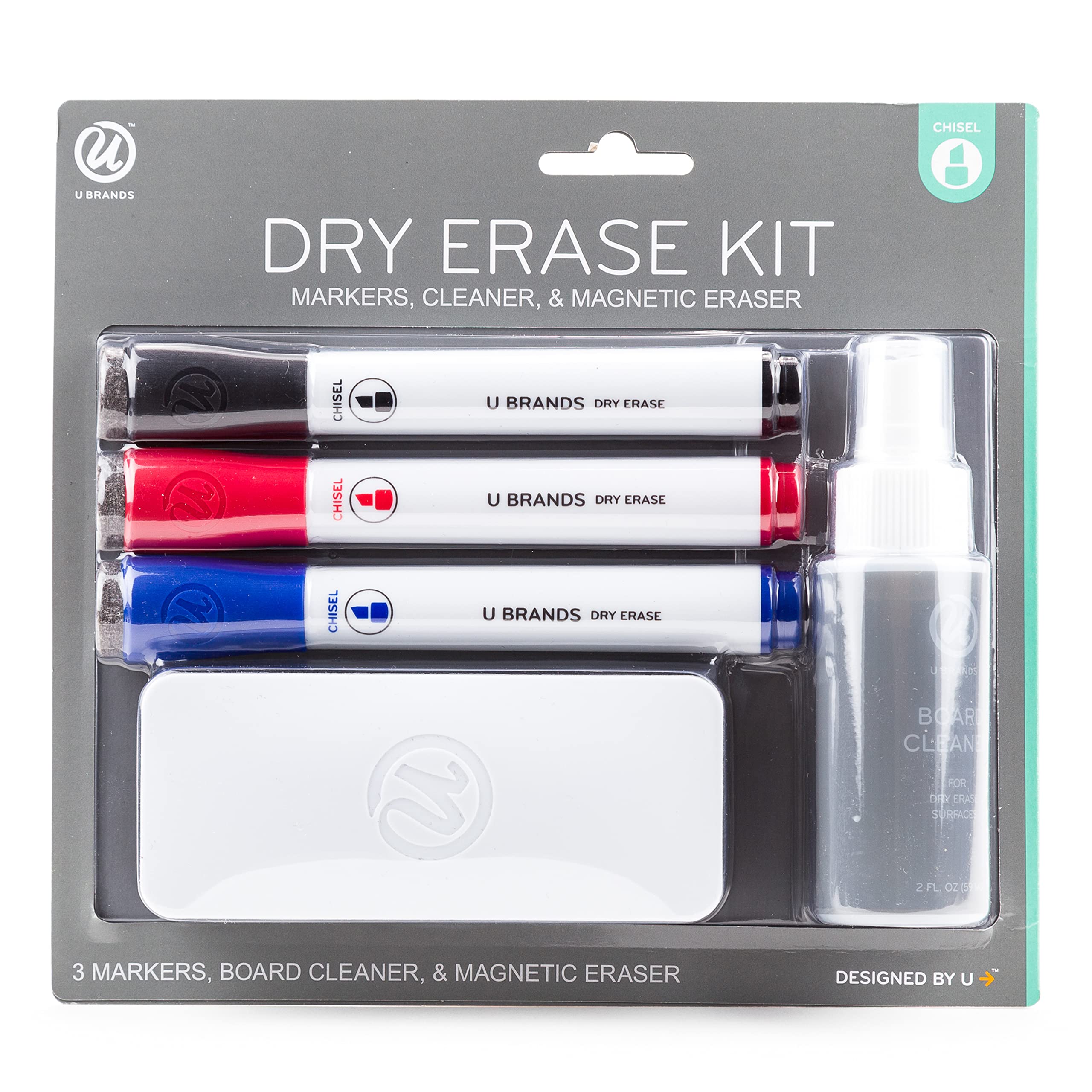 U BrandsDry Erase Board Accessories Kit, Office Supplies, with Markers, Eraser, Board Cleaner, 5 Pieces