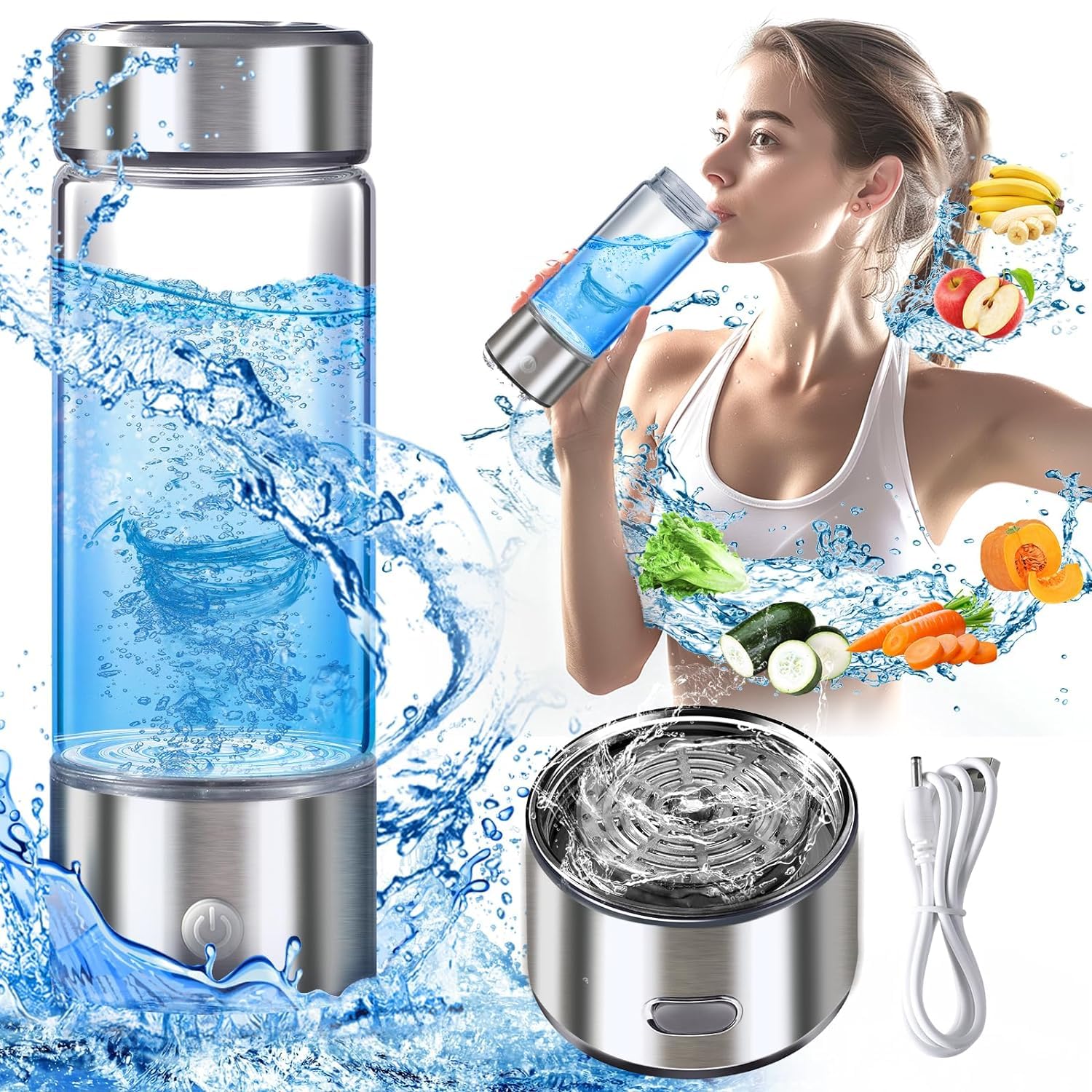 ANTOLE Hydrogen Water Bottle,Portable Hydrogen Water Bottle Generator,Ion Water Bottle Improve Water Quality in 3 Minutes, Water Ionizer Machine Suitable for Office, Travel and Daily Drinking