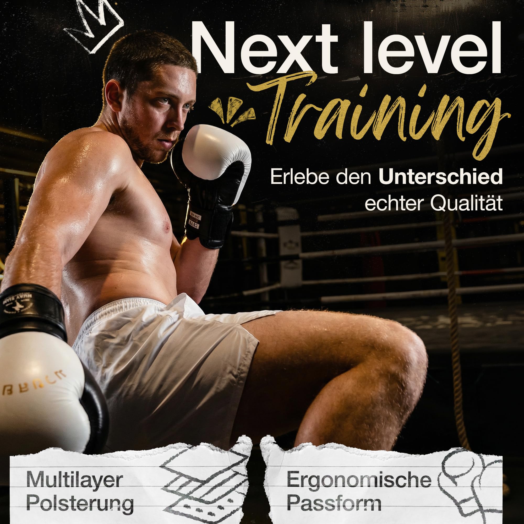 Boxhandschuhe Leder für Muay Thai MMA Kickboxen Sparring – Premium Kampfsport Handschuhe [ShockGuard Gel & QuickSlip Design] – Ideal für Boxtraining & Sandsack | Jetzt Größe Wählen