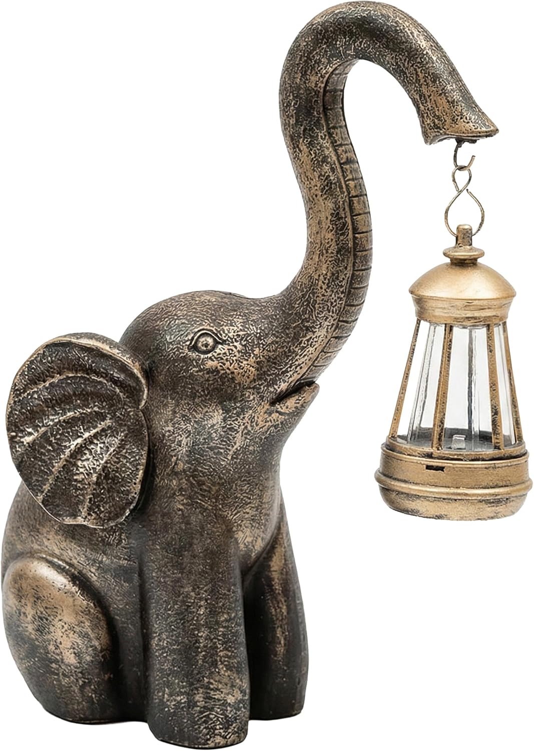 Solar Garden Statues Elephant with Solar Lantern, Lucky Waterproof Resin Outdoor Decorations for Patio Yard Lawn, Solar Light Ornament Gifts for Housewarming Mom Women