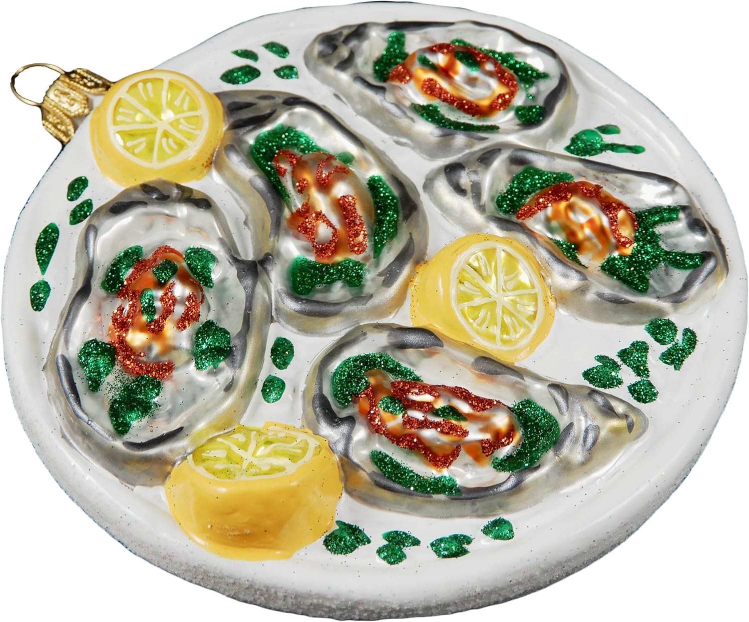 Oyster Plate on Half Shell Seafood Sea Life Chef Polish Glass Christmas Tree Ornament