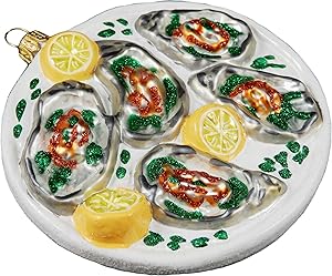 Oyster Plate on Half Shell Seafood Sea Life Chef Polish Glass Christmas Tree Ornament