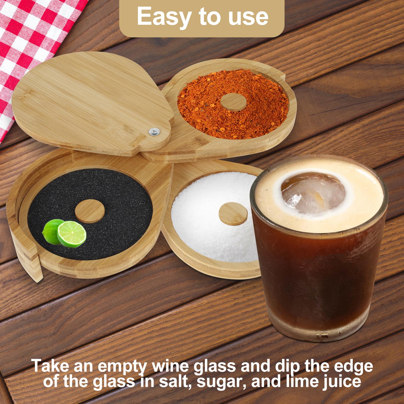 Bamboo Margarita Kit Versatile Bar Salt and Sugar Margarita Sugar Rimmer Margarita Salt Rimmer with Sponge for Cocktails US(Light Brown)