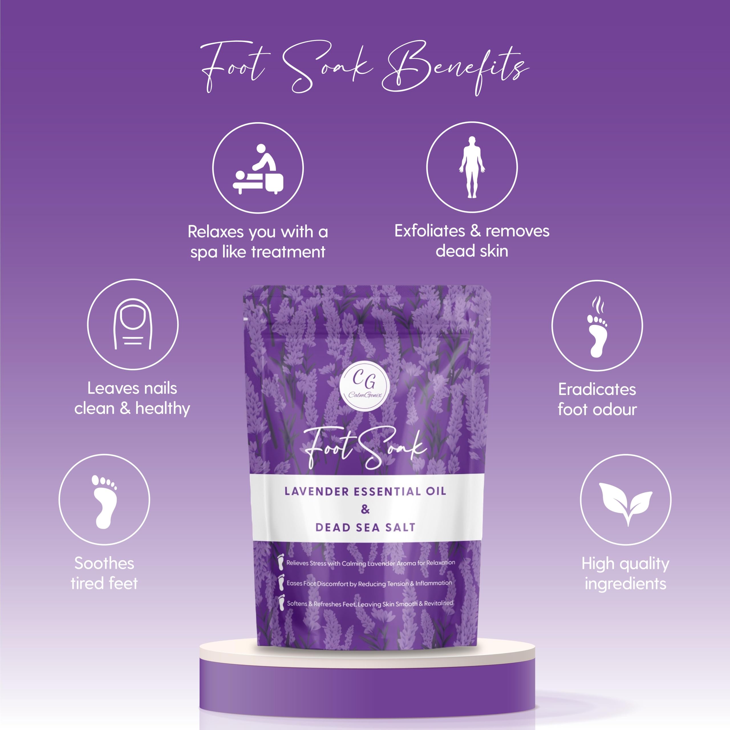 CalmGenix Foot Soak with Lavender Essential Oil & Dead Sea Salt, Small to Medium Jar/Bottle - Image 3