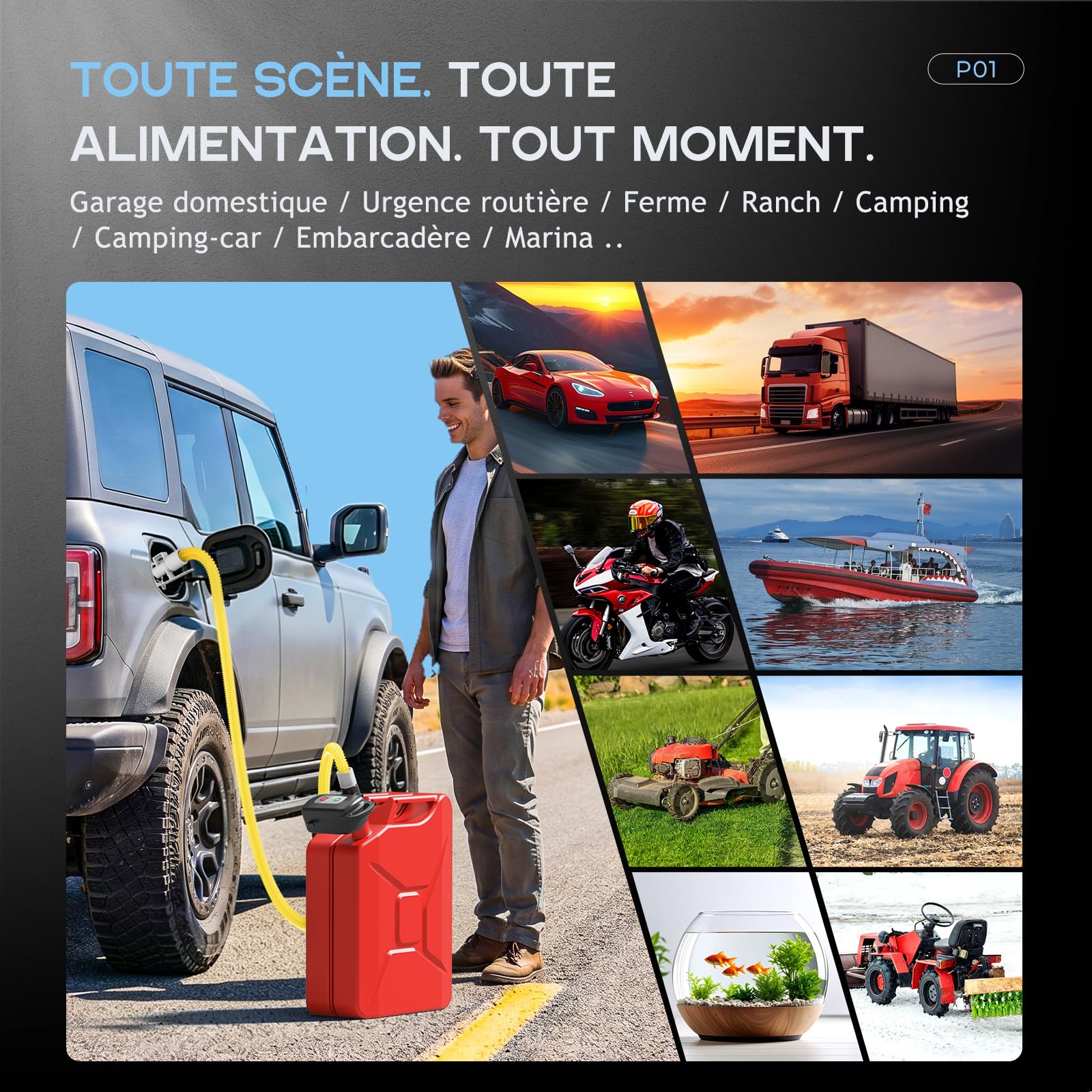 Pompe de transfert de carburant portable avec capteur d'arrêt automatique, pompe diesel électrique 12 l/min avec batterie et câble, pompe à huile rechargeable pour bidons, réservoirs de carburant