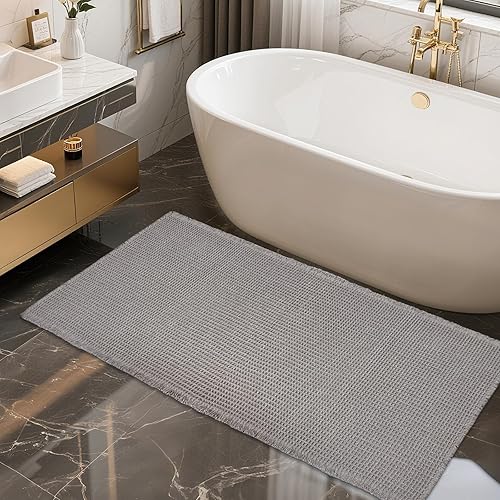 Miniatura 38 de ZALL Tapete de baño con diseño de gofres, color negro, súper absorbente, antideslizante, diseño geométrico de rombos de 17 x 24 pulgadas, lavable a