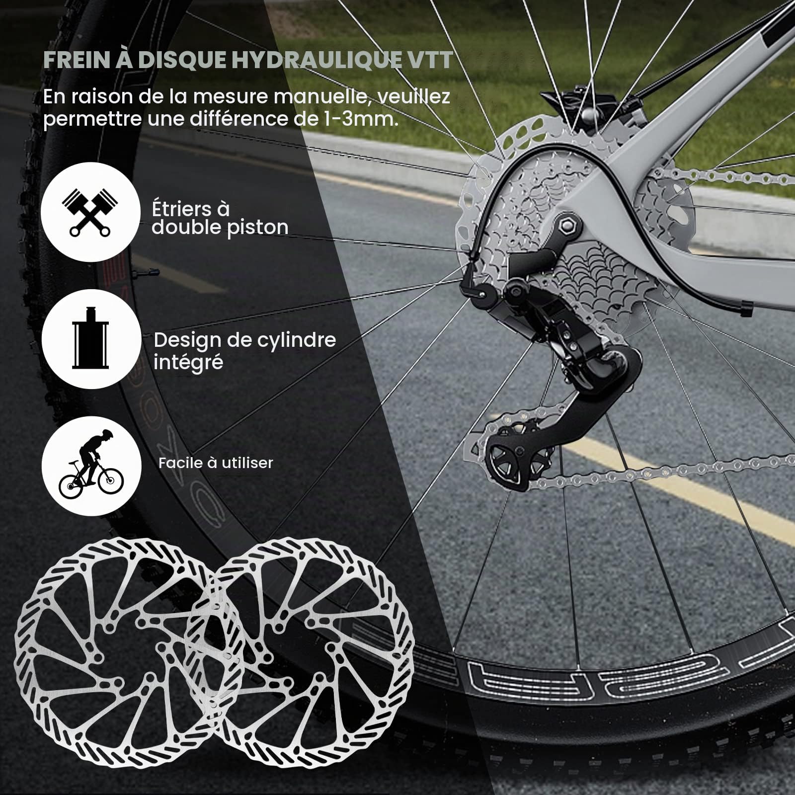 Jeu de Freins hydrauliques VTT Freins à Disque hydrauliques, Kit de Frein à Disque de vélo, avec Rotor à Disque 160mm, Avant 80CM arrière 140CM Frein à Huile Vélo VTT en Alliage d'aluminium