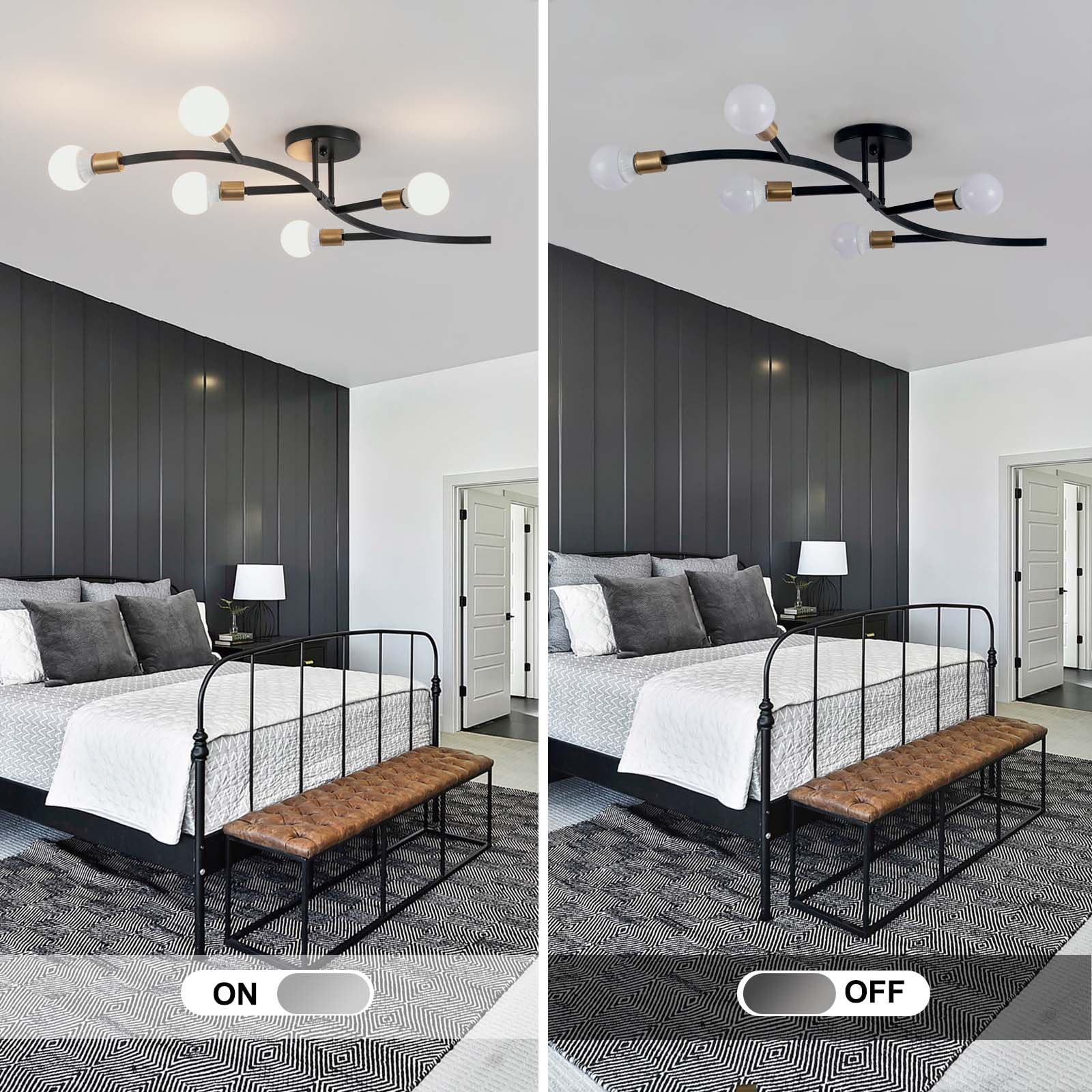 Lampadario Camera Da Letto Industrial, E27 Plafoniera Soffitto Vintage Sputnik, Illuminazione Per Interni, Soggiorno, Cucina, Pranzo, Ufficio, 5 Luci Nero/Oro 86CM （Lampadina Non Inclusa）