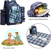 Vista 6 de Mochila para picnic Apollo Walker para 2 personas con compartimento enfriador, soporte desmontable para botellas/vino, manta de vellón, platos y Azul