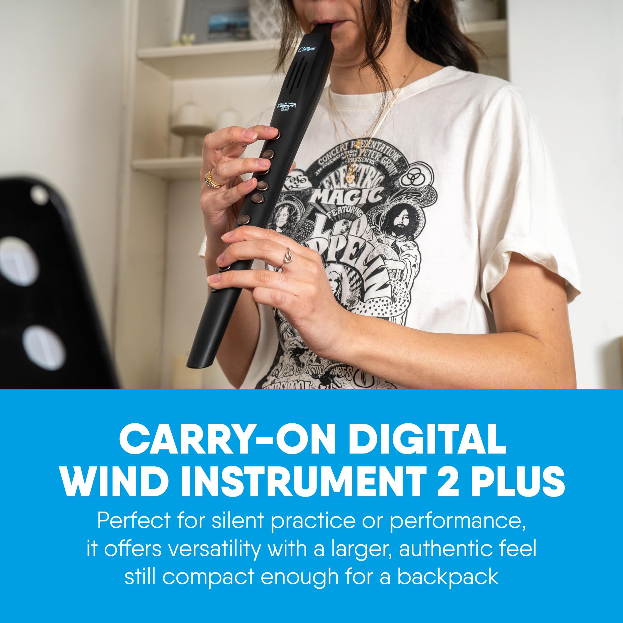Carry-on Strumento a fiato digitale 2 Plus - 20 voci, batteria ricaricabile USB integrata, uscita cuffie per esercitarsi silenziosamente, registratore digitale Midi Over Bluetooth bianco