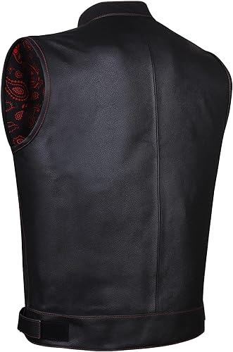 Miniatura 25 de SOA - Chaleco de motocicleta para hombre, piel de búfalo de alta calidad, armadura trasera, bolsillos interiores, chalecos de club de motociclista,
