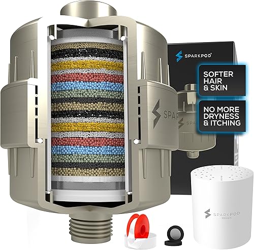SparkPod Filtro de cabezal de ducha de 23 etapas para cabello seco y piel  Filtros de ducha universales de alto rendimiento para eliminar productos
