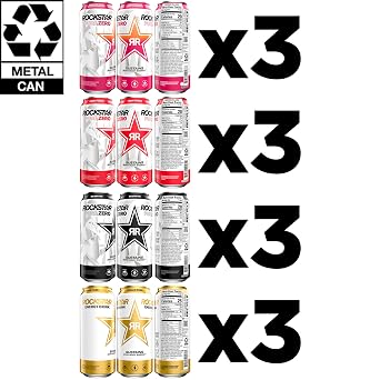 Rockstar Pure Zero Energy Drink,4 Flavor Pure Zero Variety Pack, 0 Sugar, with Caffeine and Taurine, 16oz Cans (12 Pack) (Packaging May Vary)