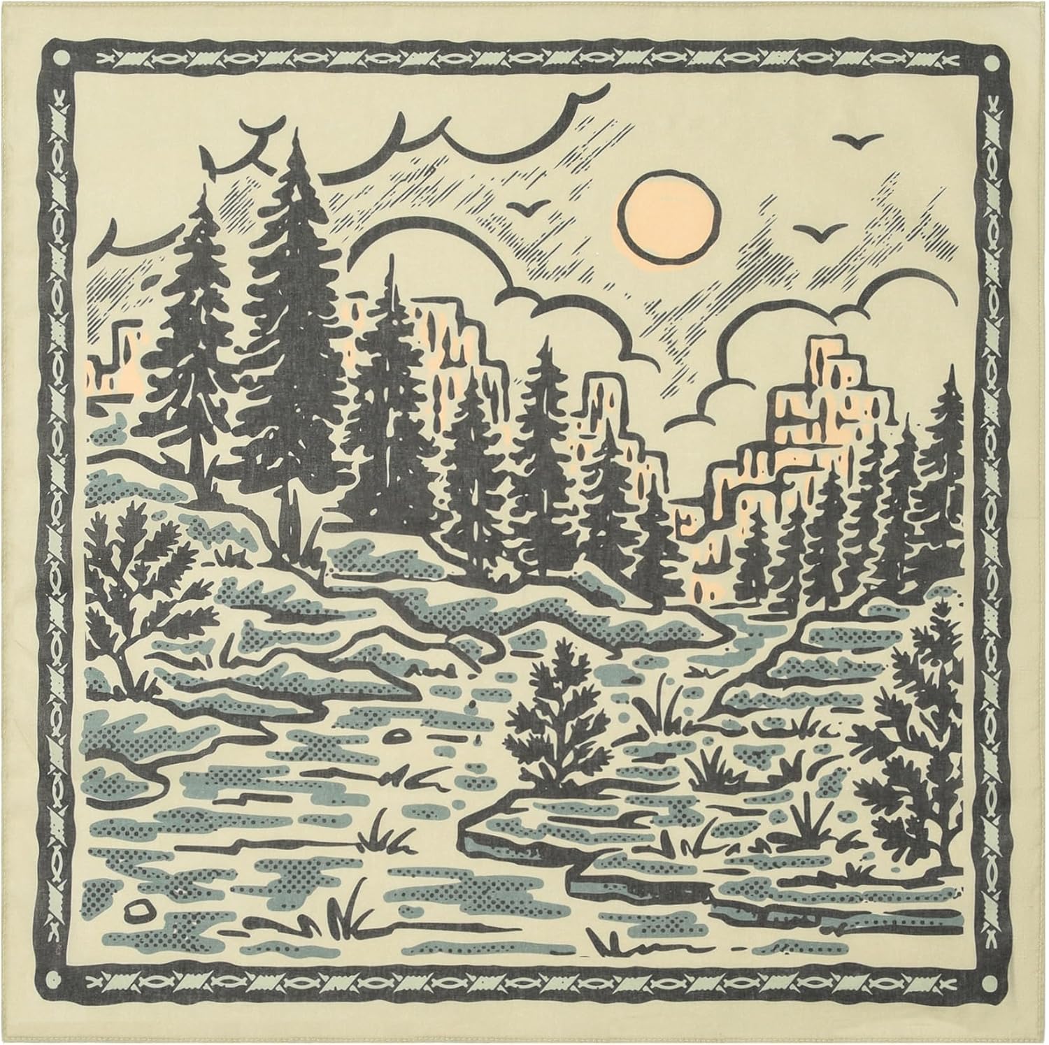 22"x22" Vintage Cowboy Cotton Bandana Multi-Purpose Headbands