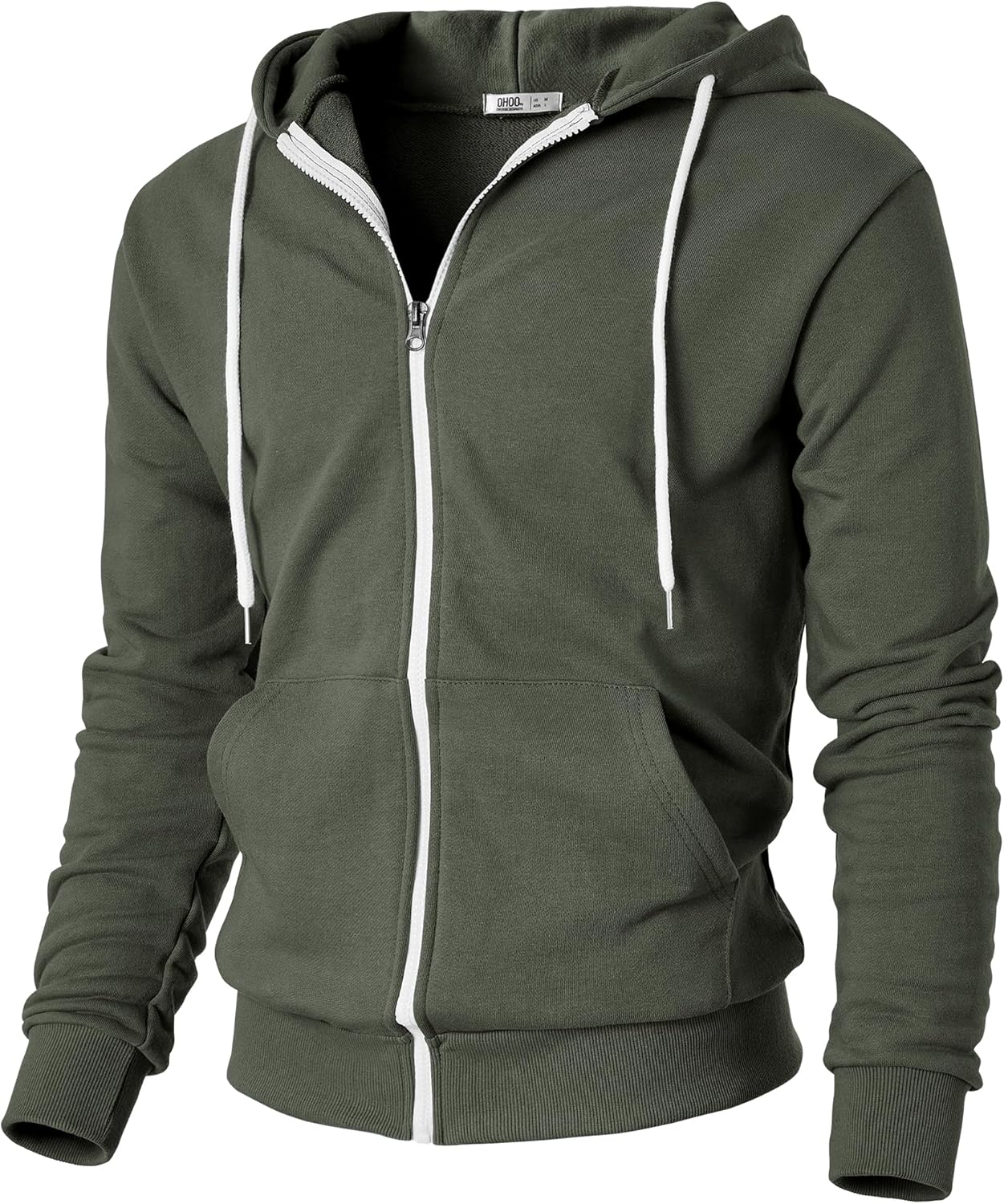 Ohoo Mens Slim Fit Waffle Knit Cotton 100% Zip Up Hoodies Lightweight Casual Long Sleeve with Kanga Pocket