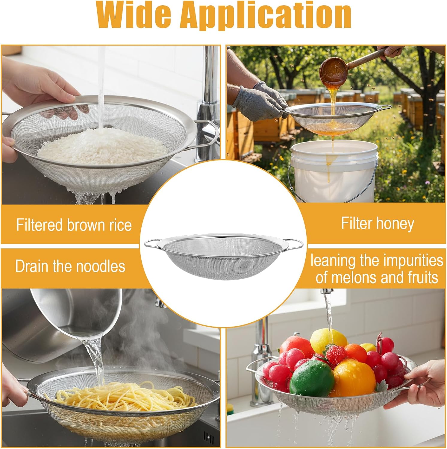 3 Pack Stainless Steel Fine Mesh Paint Strainer, Fits 5 Gallon Bucket, Filter Impurities, Reusable Paint Filter Emulsion Easy to Clean, 60 Mesh