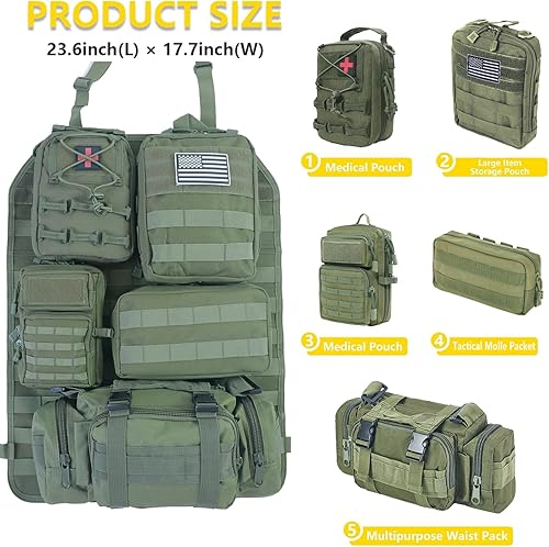 Miniatura 21 de Organizador táctico universal para respaldo de asiento, bolsa de almacenamiento con 5 bolsas Molle desmontables para todos los vehículos como Jeep