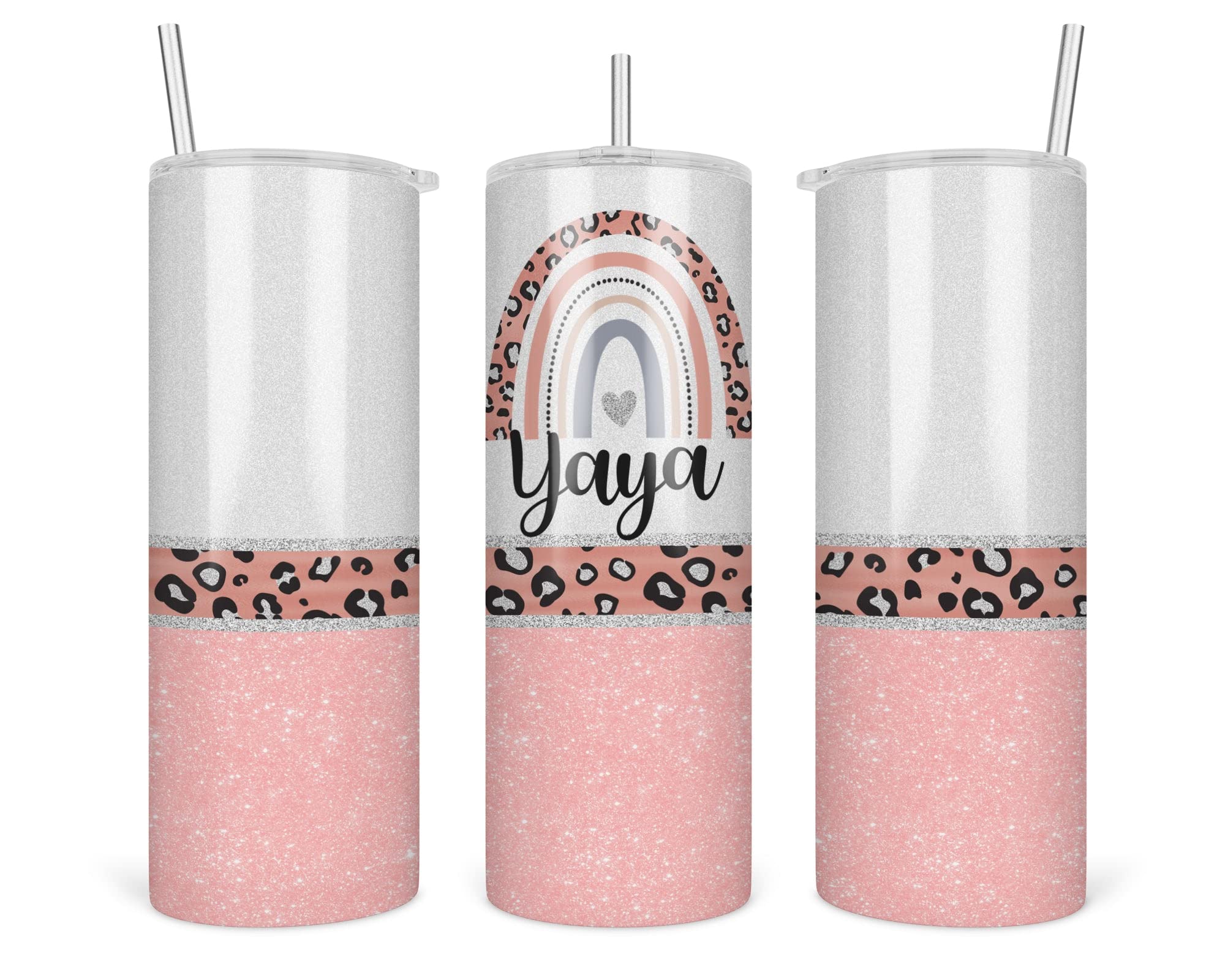 Leopard Yaya Tumbler - Yaya Rainbow Tumbler - Mothers Day Gifts Yaya - Leopard Rainbow Yaya Travel Cup - Tumbler With Straw And Lid - 20 Oz - Insulated Stainless Steel, White
