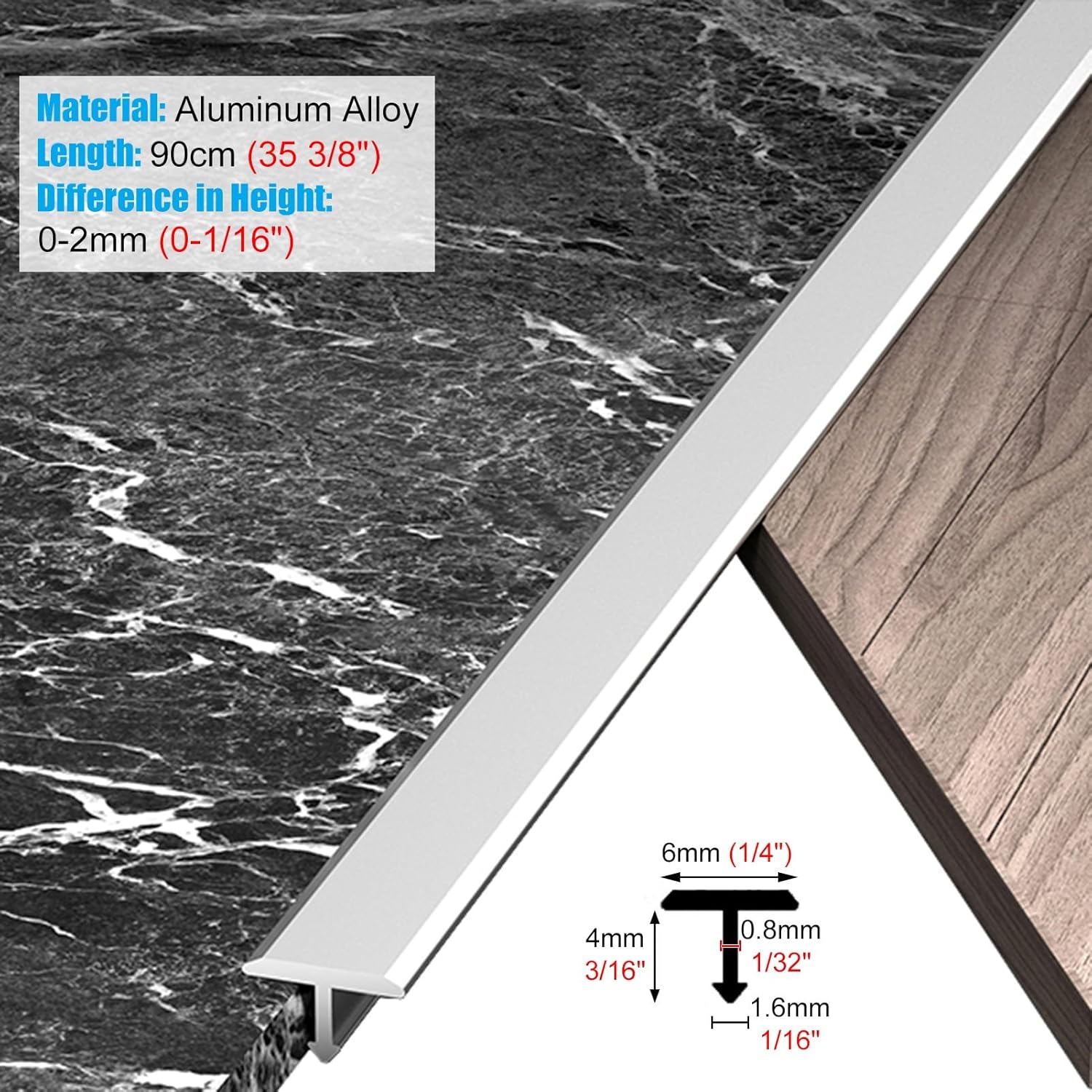 Floor Transition T Molding Trim Edge Strip,35" Metal Smooth Flat Divider Threshold Strip,Floor Joining Strip for Carpet to Tile Transition/Wood Uneven Floors(Color:Brushed Gold)