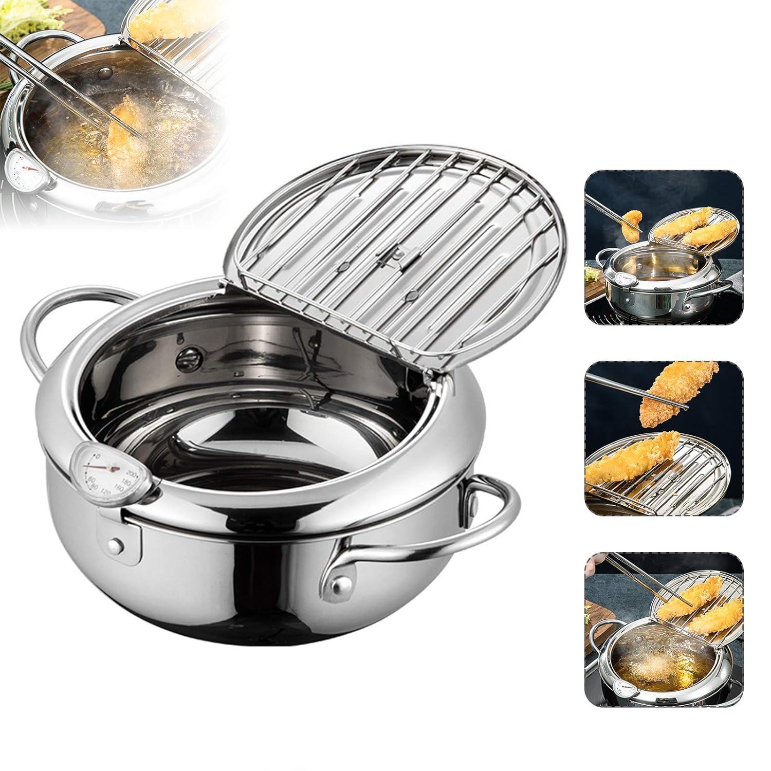 Deep Frying Pan,Temperature Control Fryer Japanesestyle Tempura Deep