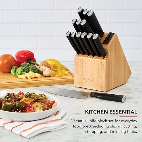 Miniatura 2 de KitchenAid Juego clásico de bloques de cuchillos con afilador de cuchillos integrado, cuchillos de cocina de acero inoxidable de alto carbono, juego