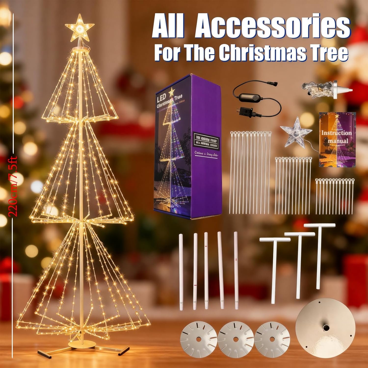 7.5FT Outdoor Christmas Tree Lights with 779LED Cone Tree Lights - Smart App Control - IP54 Waterproof for Indoor & Outdoor Home Christmas Party Holiday Decorations -Warm White and Multicolor - Image 7