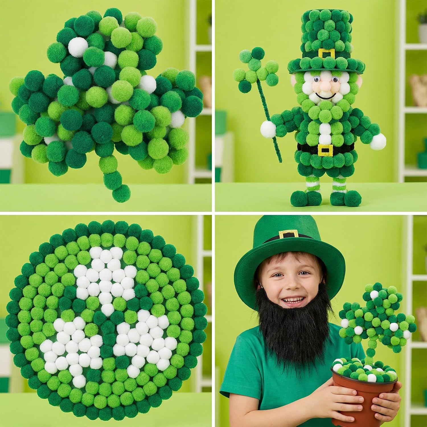 Green Pom Poms for Crafts, 200 PCS Colorful Cute Pompoms for Crafts Portable Small Pom Poms for Making St. Patrick's Day Party Hobby Supplies DIY Creative Craft Material Handicraft Decorations image 4