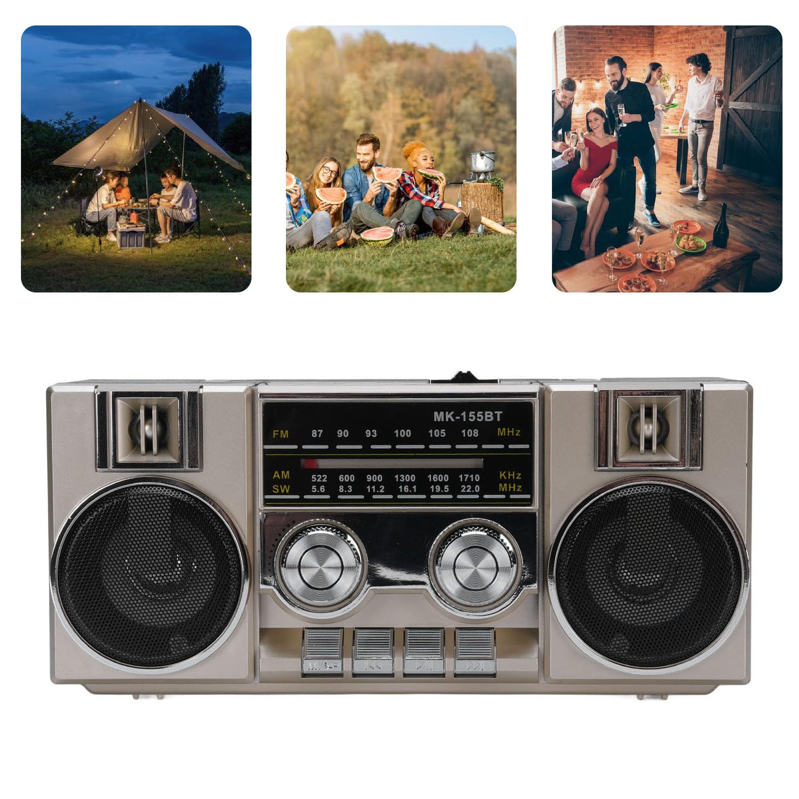 Dpofirs Radio Portátil, Radio de Banda Completa FM Am SW con Altavoz Bluetooth for Jardín Parque Baño (Gold)