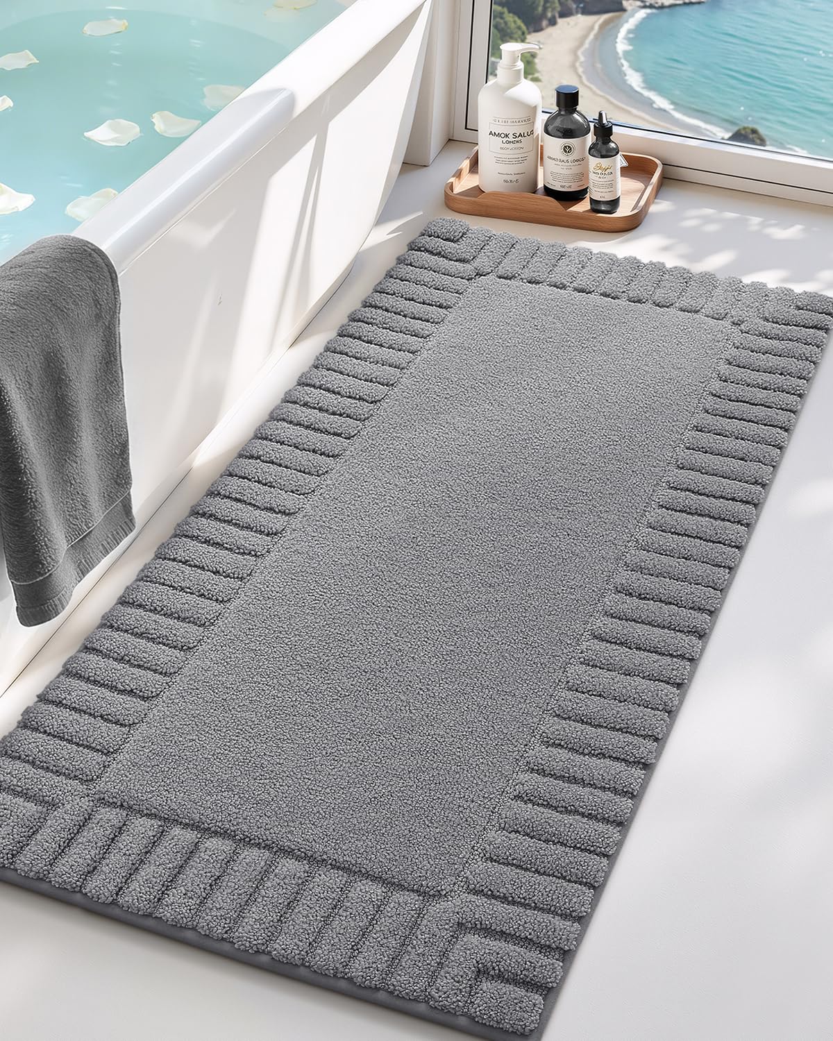 COLOR&GEOMETRY Extra Soft Large Bath Mat Non Slip 60 x 110 cm, Bathroom Mat Absorbent Washable, Dark Grey Bathroom Rugs for Outside Shower Bathroom Floor Bathtub — image 1