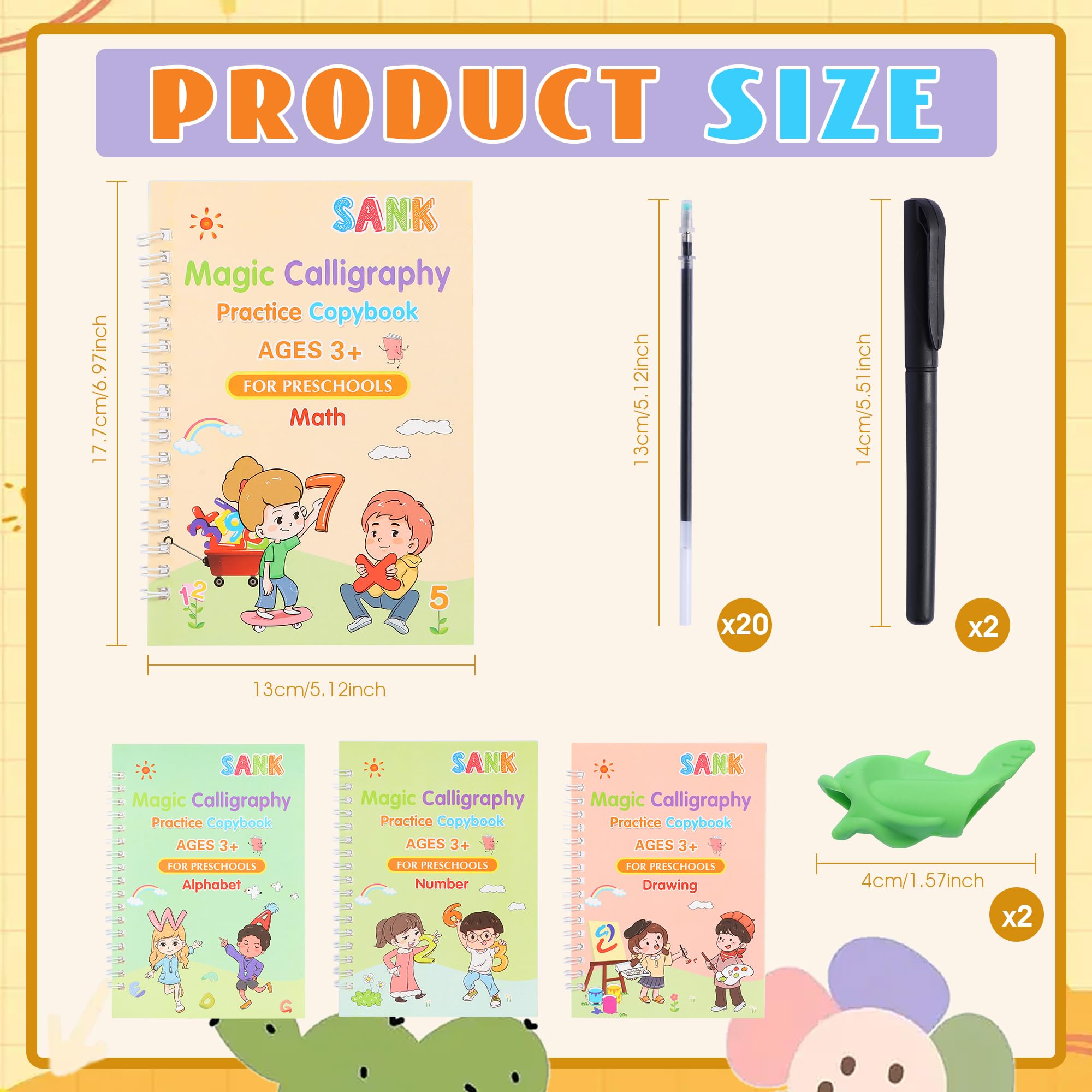 Magic Grooved - Libros de práctica de escritura, reutilizable para niños de 3 a 5 a 6 a 8, libros de escritura ranurados para niños de caligrafía preescolar de jardín de infantes