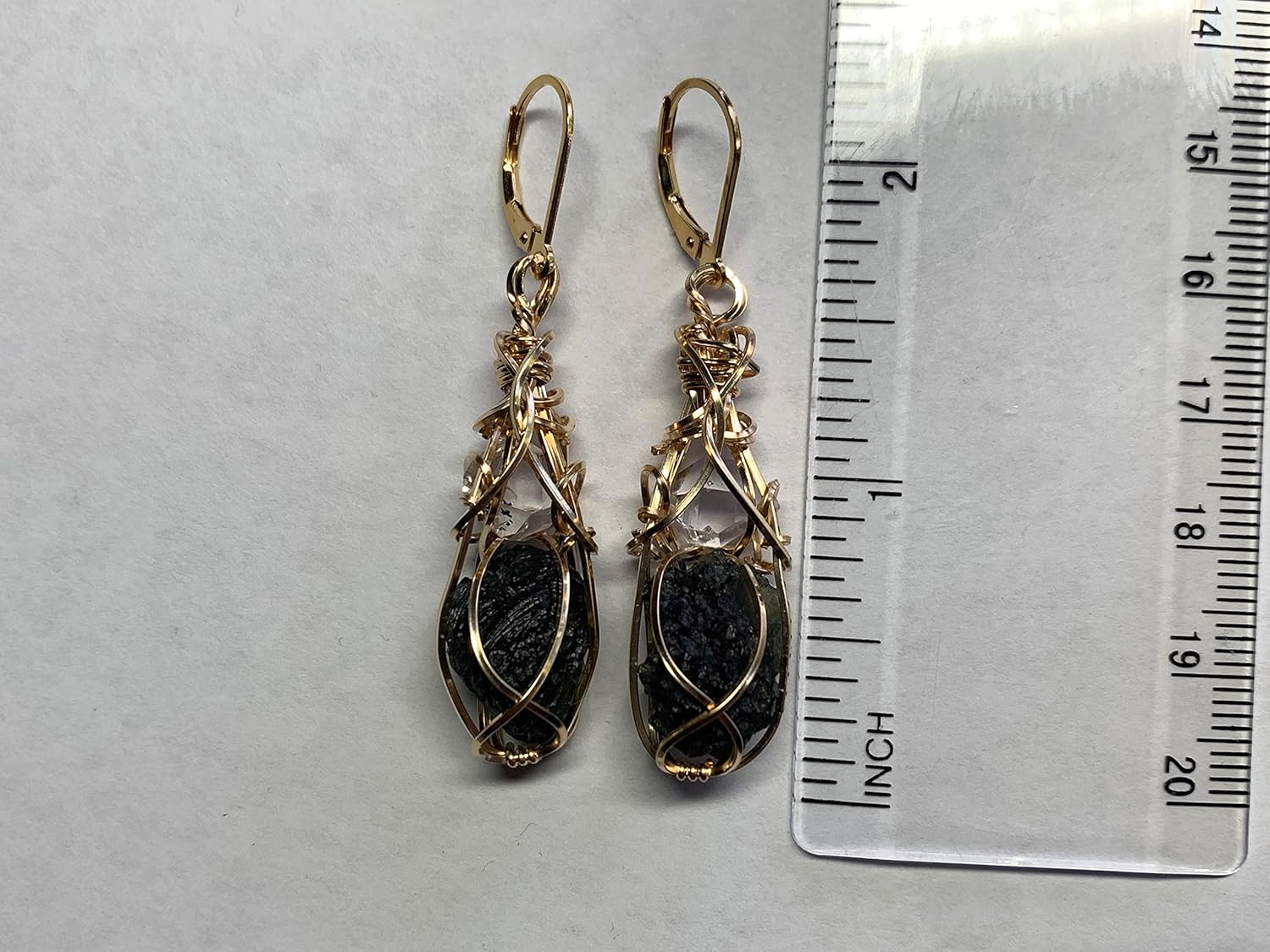 Genuine Moldavite Crystal with Herkimer Diamond Earrings - VERY high vibration combination Czech Republic Tektite Healing Stone Jewelry for Women