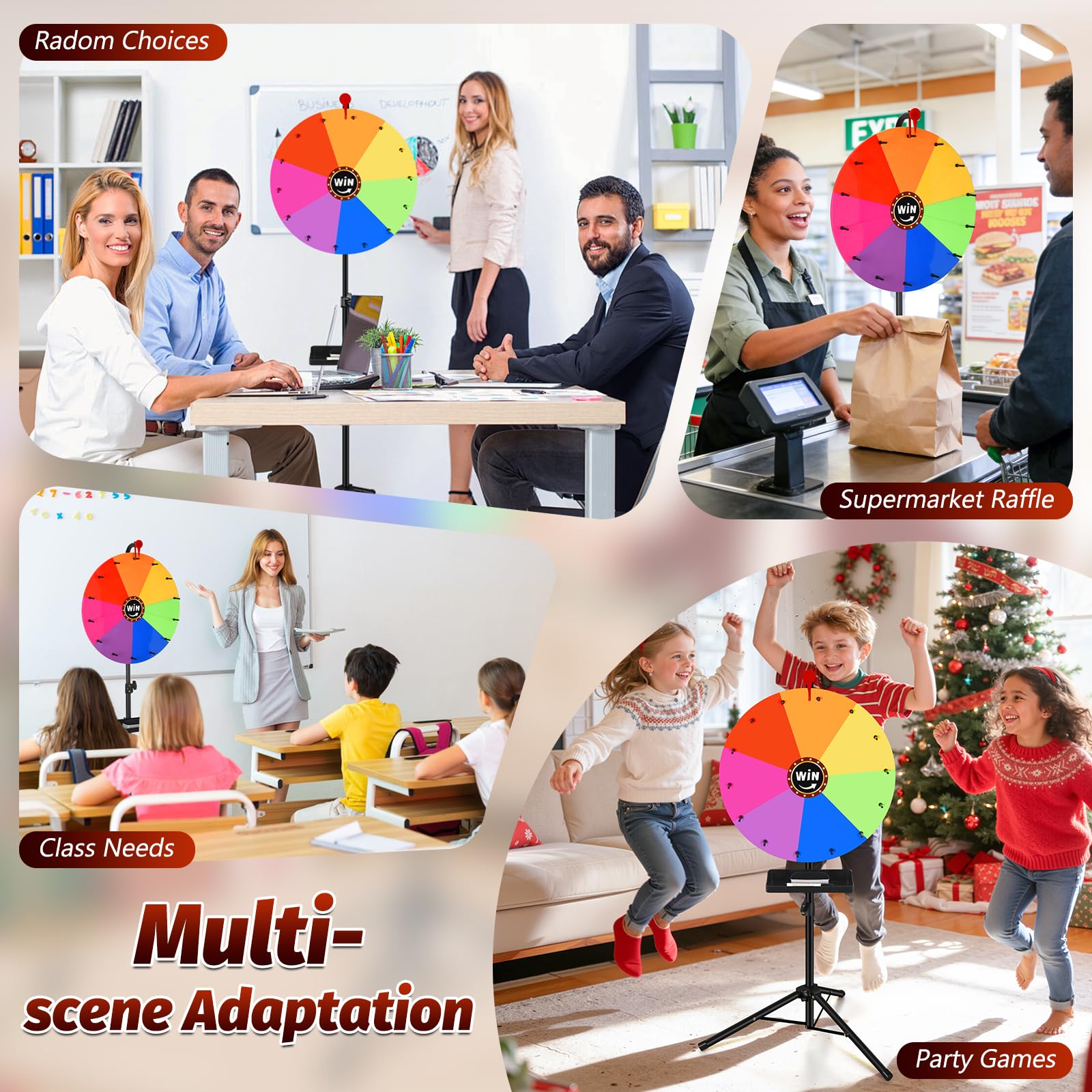 GADFISH 24-inch Spinning Prize Wheel, Ajustable 37"-65" Height Spin Doodle Game Spinner, Storable Prize Wheel Spinner with Stand, Wheel of Fortune Game, 14 Colors: 18"