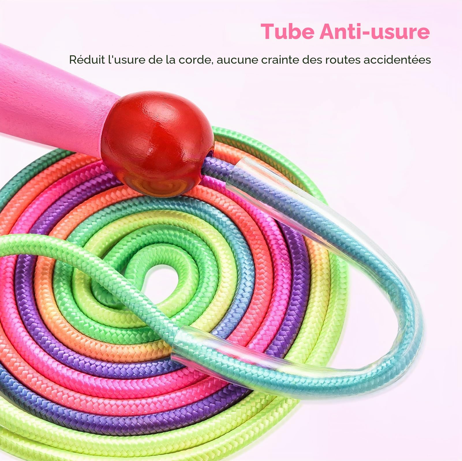 OTraki Corde à sauter arc-en-ciel pour enfants, cordes à sauter réglables pour enfants, corde à sauter avec poignée en bois pour filles/garçons, corde à sauter d'exercice pour enfants