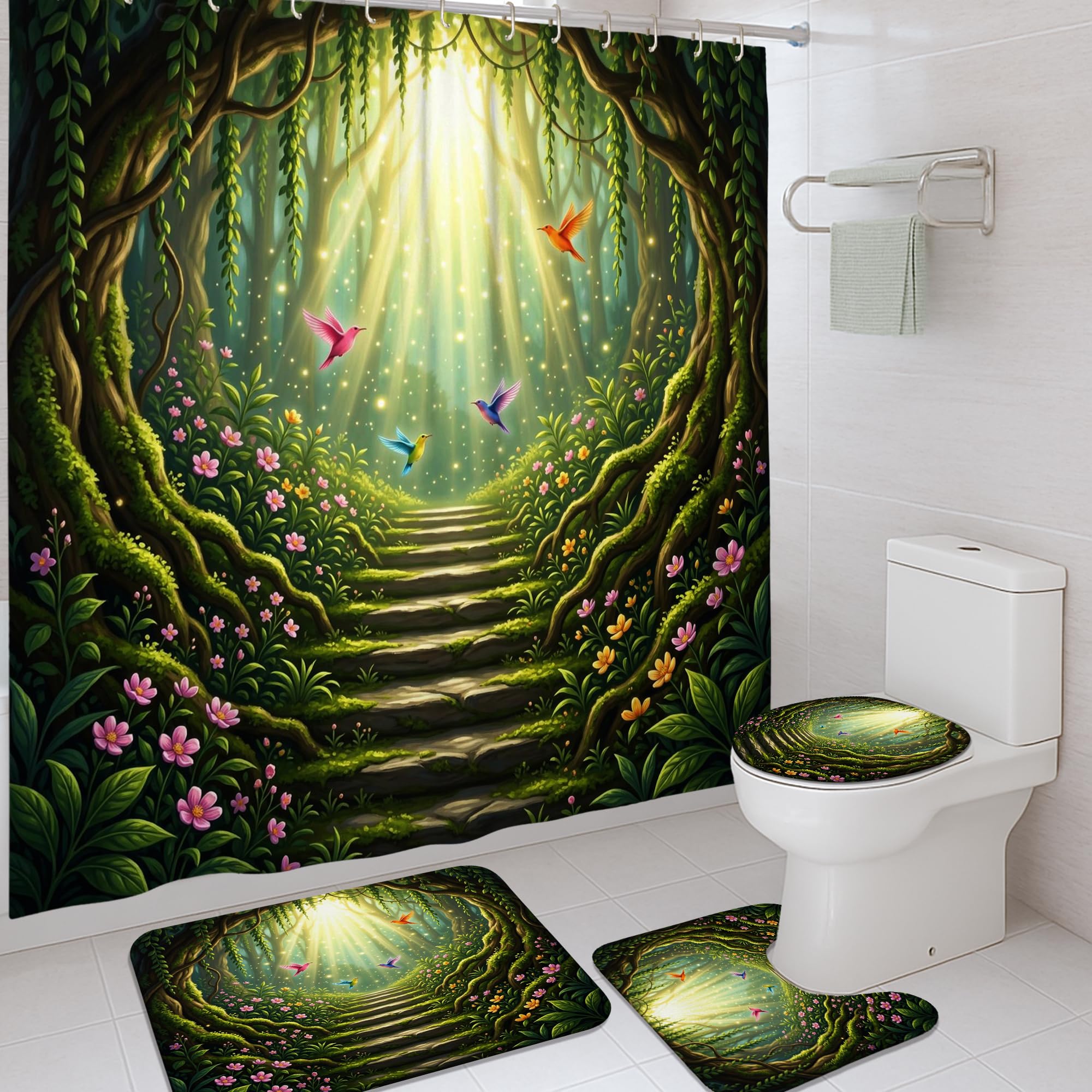 Rideau de douche en toile supérieure motif oiseaux et fleurs de printemps