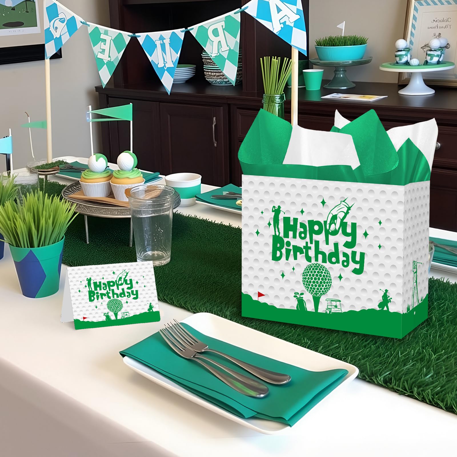 Jiaoiudi Golf Gift Bag with Tissue Paper Greeting Card Golf Goodie Bags Large with Handles