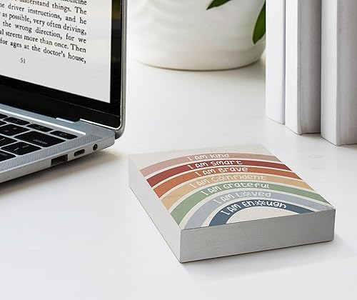 Miniatura 3 de Letrero de madera bohemio con texto en inglés "I am Kind I am Smart I am Smart I am Brave Positive Self Affirmations", decoración rústica de madera