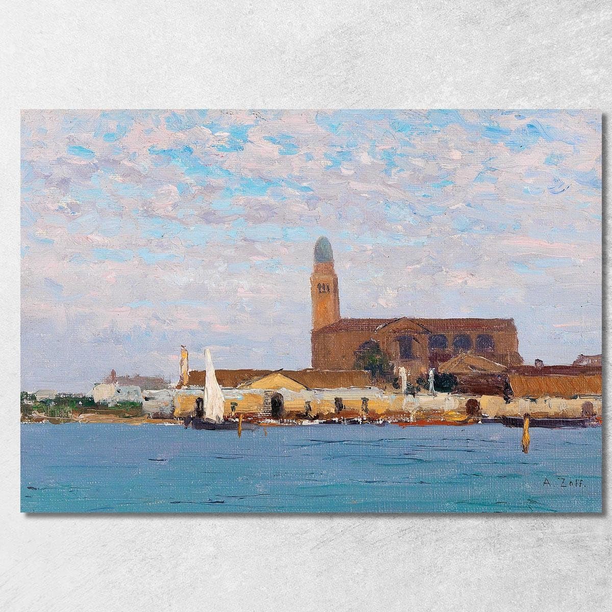Tableau imprimé sur toile de la cathédrale de Chioggia par Alfred Zoff 100x70cm