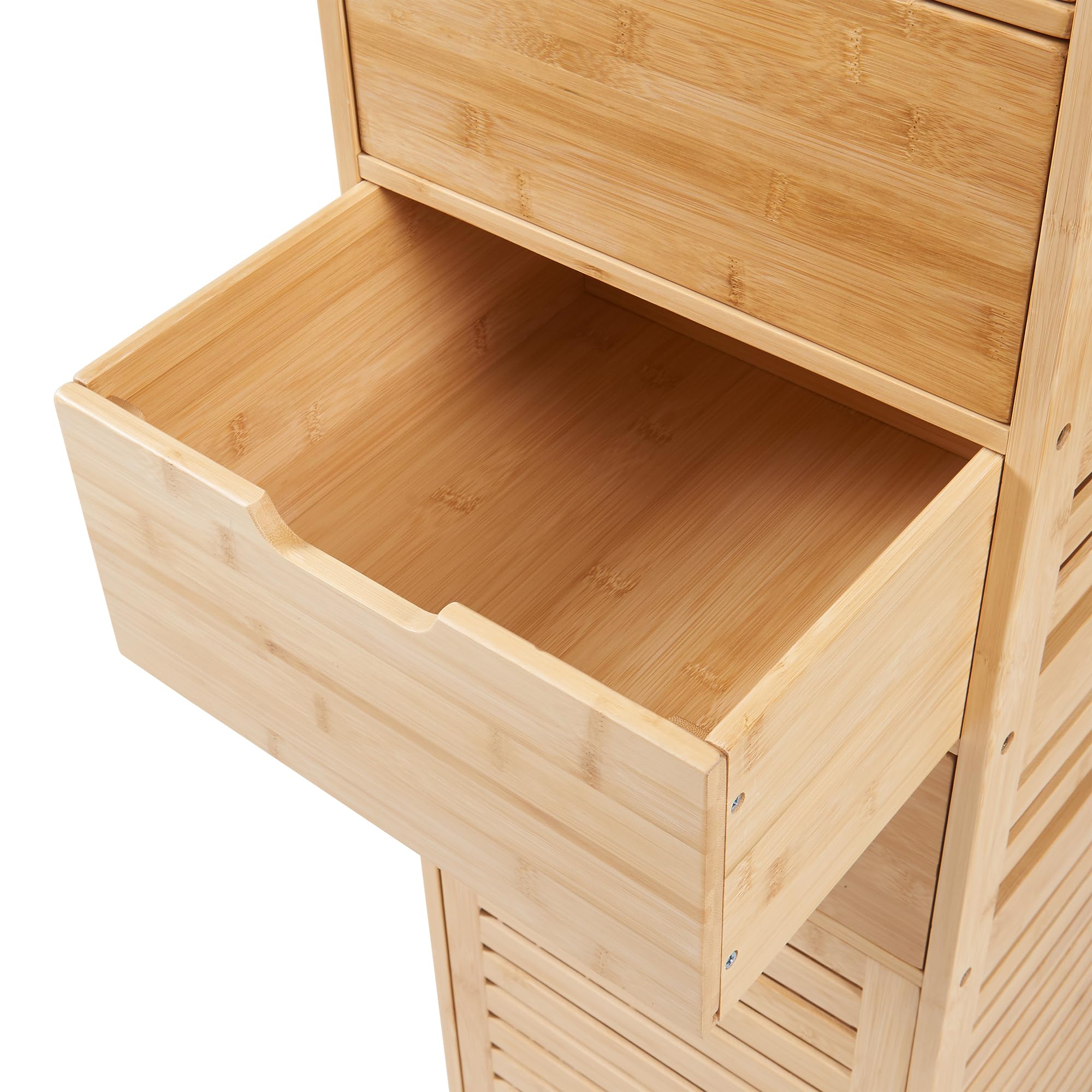 [en.casa] Armario Alto de Baño Boksereys Mueble Alto de Baño con 2 Compartimentos con Puertas y 3 Cajones Mueble Auxiliar 180 x 35 x 35 cm Bambú - Natural