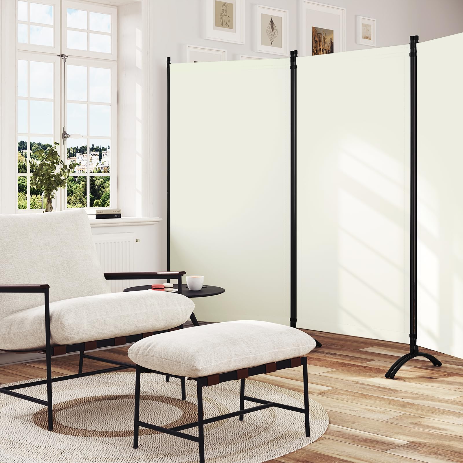 WOLTU Paravento, divisorio per Ambienti, Schermo per la Privacy, autoportante, Schermo in 3 Parti con Telaio in Metallo e Staffa per Ufficio, Balcone, Camera da Letto, Giardino, 255x182 cm, Crema