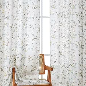 Chyhomenyc Cortinas romanas extralongas de mistura de linho 300 cm de comprimento, 2 painéis, cortinas florais com filtragem de luz