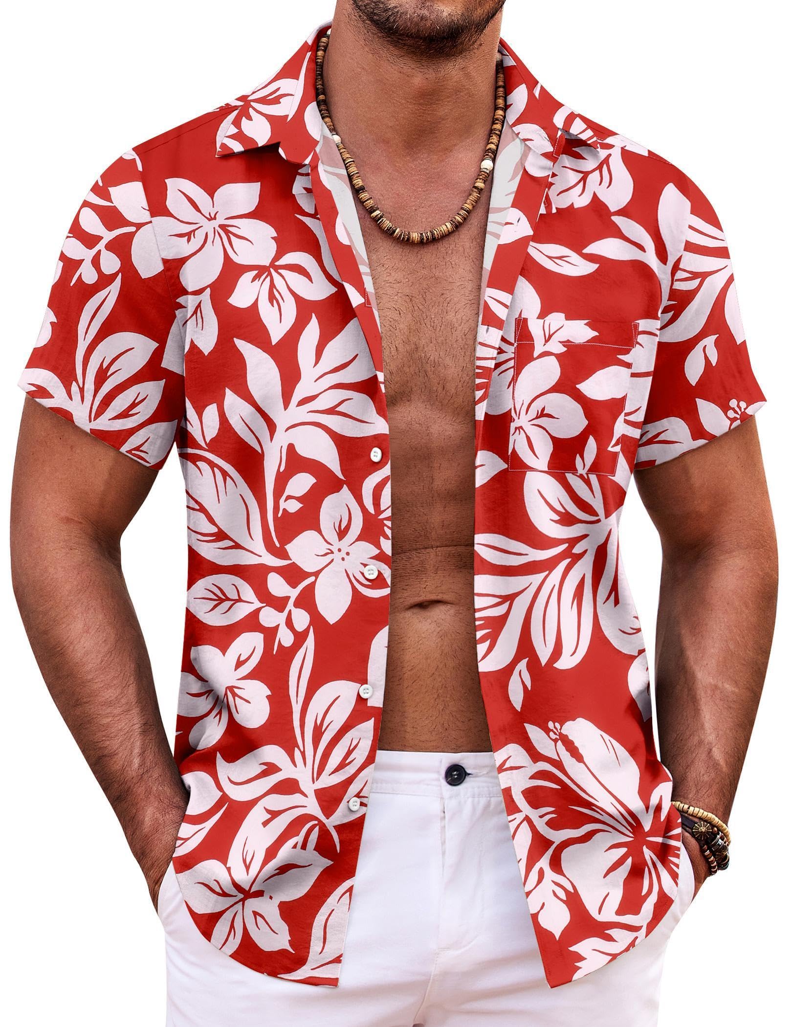 COOFANDY Mens Hawaiian Shirt Short Sleeve Button Down Shirts Tropical Summer Beach Shirts Casual Floral Aloha Shirts